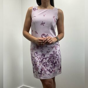 Vintage 90’s 100% Silk Purple Floral Square Neck Sleeveless Short Dress Size S